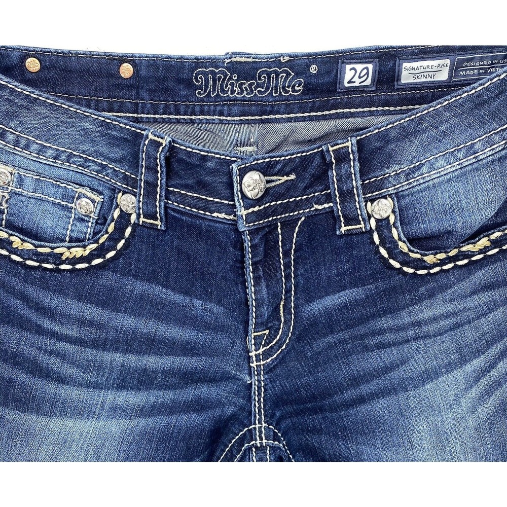 Miss Me Womens  Signature Rise Skinny Jeans Embellished Pockets Blue Size 29 - Picture 15 of 16